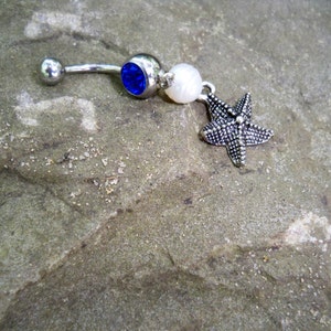 star fish with a white fresh water pearl  belly button ring body jewelry piercing