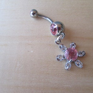 belly ring pink and crystal flower belly button ring navel ring body jewelry piercing