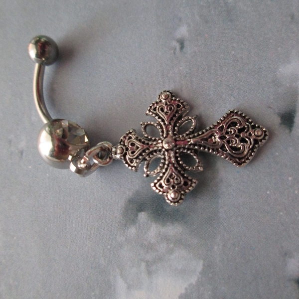 belly ring fancy cross with rhinestone piercing body jewelry belly jewelry