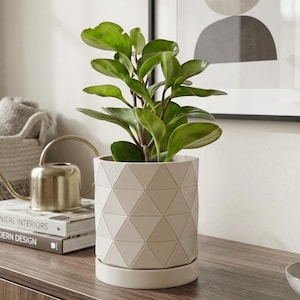 Pot de fleurs géométrique moderne avec drainage | Pot minimaliste pour plantes d'intérieur | Décoration bohème | Petit, moyen, grand