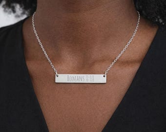 Engraved Scripture Bar Necklace | Romans 8:18, Personalized Stainless Steel