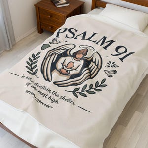 Psalm 91 Angel Illustration Blanket | Scripture Verse Sheltering Faith image 2