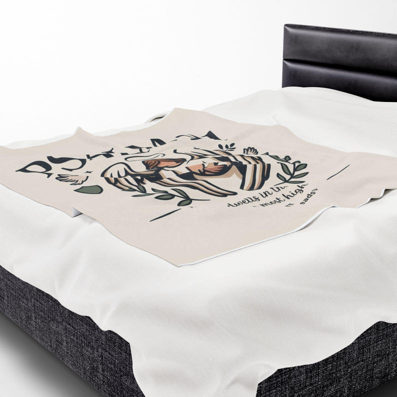 Psalm 91 Angel Illustration Blanket | Scripture Verse Sheltering Faith image 6