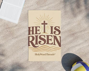 He Is Risen cross design Beach Towel | Easter Christian scripture