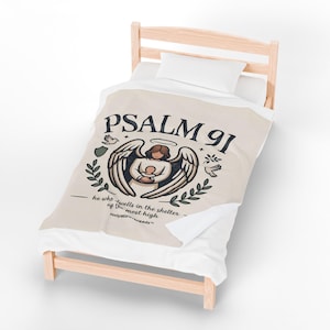 Psalm 91 Angel Illustration Blanket | Scripture Verse Sheltering Faith image 3