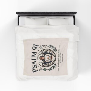 Psalm 91 Angel Illustration Blanket | Scripture Verse Sheltering Faith image 7