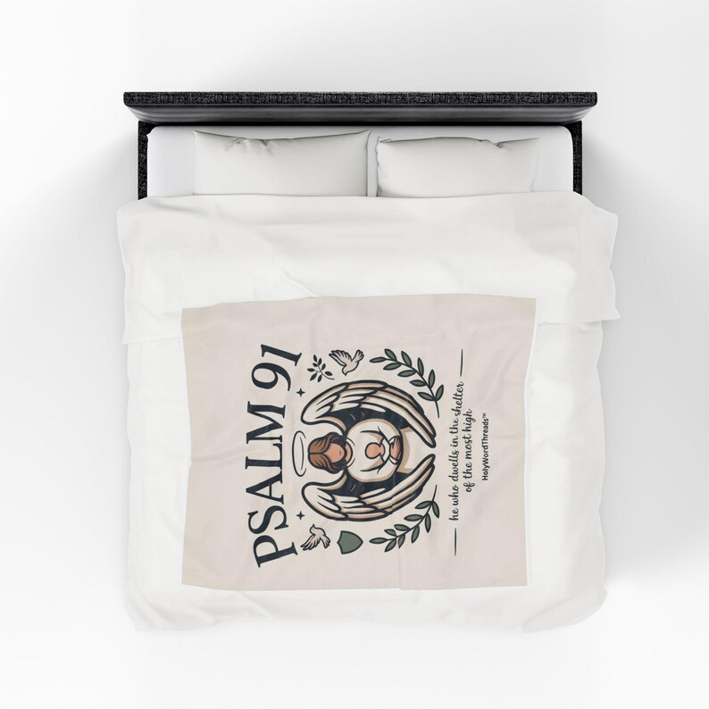 Psalm 91 Angel Illustration Blanket | Scripture Verse Sheltering Faith image 7
