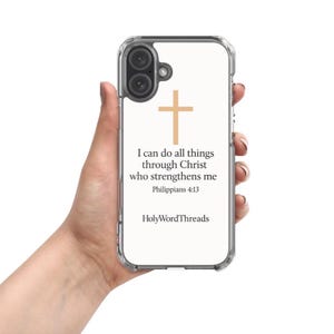 Christian iPhone 17 Case – Philippians 4:13 Verse, Cross Design