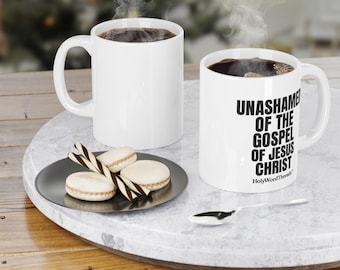 Unashamed of the Gospel Mug | Minimal White Ceramic Coffee Cup