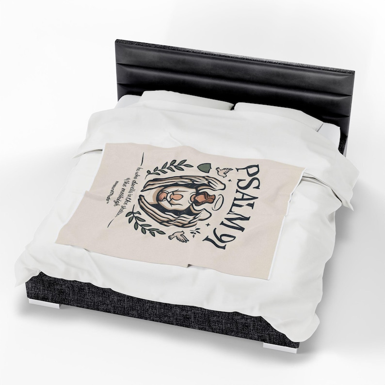 Psalm 91 Angel Illustration Blanket | Scripture Verse Sheltering Faith image 5