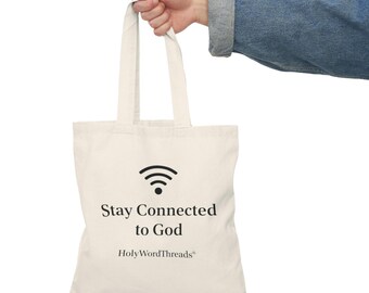 Stay Connected to God Natural Tote Bag | Faith WiFi Icon