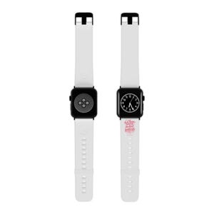 Puede incluir: Dos smartwatches con correas blancas y esferas negras. Una esfera muestra un reloj, la otra muestra la parte trasera del reloj. La correa del reloj de la derecha tiene el texto "We love because He first loved us."