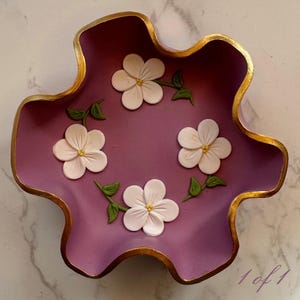 Handmade Floral Polymer Clay Trinket Dish: Artisan Jewelry Holder