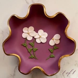 Handmade Floral Polymer Clay Trinket Dish: Artisan Jewelry Holder