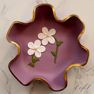 Handmade Polymer Clay Trinket Dish: Floral Jewelry Holder
