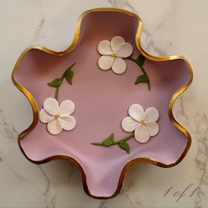 Handmade Polymer Clay Trinket Dish: Floral Jewelry Holder, Home Decor