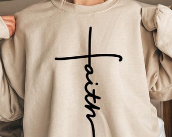 Glaube Sweatshirt | Glaube Kreuz Shirt | Christlicher Grafik Pullover | Religiöser Kuscheliger Pullover