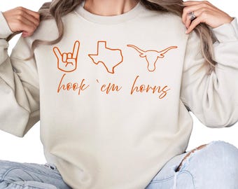 Hook 'em Horns Sweatshirt - Boho Kuh Pullover - Unisex Texas Cowboys Shirt