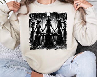 Vintage Mädchen Werden Mädchen Hexe Sweatshirt: Lustiges Halloween Shirt