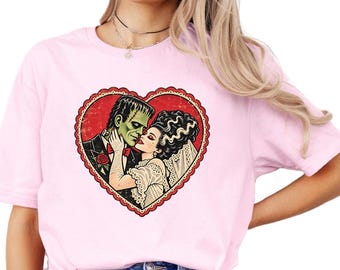 Frankestein Love Shirt, Vintage Heart Style Frankestein Elizabeth Tee