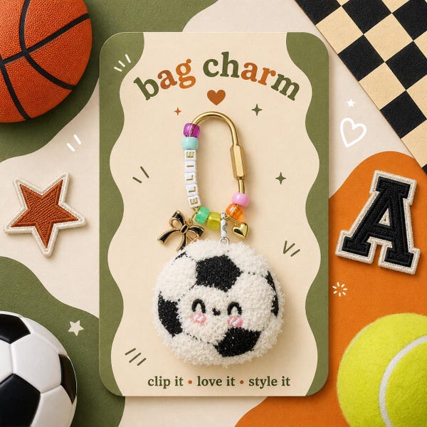 Personalized Soccer Keychain Sport Beaded Bag Charm Backpack Keychain Kids Soccer Keychain Colorful Bag Accessories Bag Charm Gift Idea