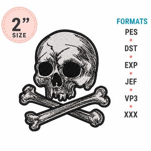 Skull and Crossbones Embroidery Design | Gothic Skull Machine Embroidery File | Pirate Skull Embroidery Pattern | Download PES DST JEF etc.