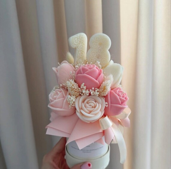 16th birthday gift : Flower Wax Candle Bouquet  with Number Candle, 21st birthday gift for her