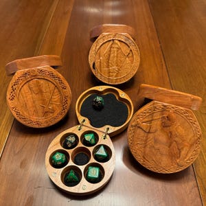 Hand-Made Hardwood Fantasy Carved Dice Box - D&D RPG Dice Vault for Gamers, Dungeons and Dragons Dice Storage, table top, gift, Dice Tray
