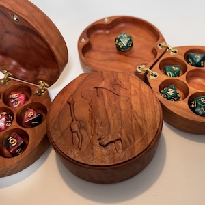 Hardwood Carved Merlin Dice Vault, Dice Box, Tabletop Gaming, Role Playing Accessories, Wood Dice Holder, table top, gift, Dice Tray