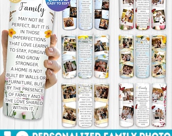 6+ aangepaste familiecanvasjabloon, aangepaste foto 20oz beker wrap, gepersonaliseerde bekerbundel, fotolijst bewerkbaar, canva sjabloon beker