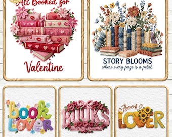 10+ Book Lover Faux Yarn Png Bundle, Crochet Reader Png, Floral Bookish Png, Coffee Reading Png, Cute Spring Png Bundle, Faith Png