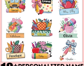 Plus de 10 noms d'enfants personnalisés au format PNG, Png d'enseignant personnalisé, 100 jours d'école Png, Png damier, Png personnalisé, Crayons rétro Png