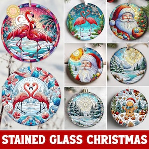 Ponad 20 wzorów okrągłych ozdób świątecznych, wzory witraży do sublimacji, pakiet ozdób świątecznych w formacie PNG, zastosowanie komercyjne