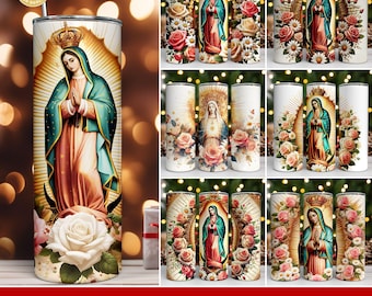 20+ Virgin Mary Tumbler Wrap, 20 oz Skinny Tumbler Sublimation Design, Christmas PNG, La Virgen de Guadalupe Tumbler, Instant Download