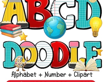 Paquete de más de 4 letras escolares (en formato PNG), garabatos escolares (en formato PNG), fuente Apple (en formato PNG), lápiz y papel (en formato PNG, paquete de 100 días de clases (en formato PNG), alfabeto para profesores (en formato PNG)