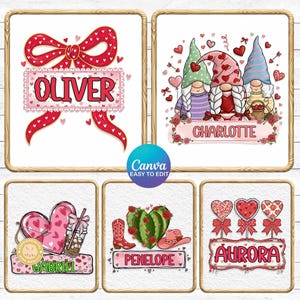 6+ modelli di San Valentino con nome personalizzato Canva, San Valentino per ragazze in formato PNG, San Valentino modificabili, Cuori di caramelle in formato PNG, modello di San Valentino "Ciao", nome del bambino in formato PNG