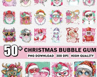 50+ Bubble Gum Png Bundle, Santa Blowing Png, Retro Santa Png, Funny Santa Png, Snowman Bubble Png Bundle, Reindeer Bubble Png