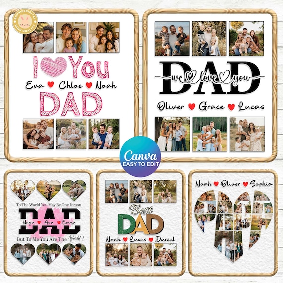6+ Customize Dad Photo Canva Template, Custom Kids Name Png, Love Father Editable, Family Gift Png, Gift for Dad Template, Best Dad Ever Png