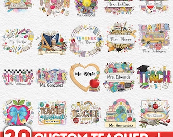 20+ Custom Teacher Png Bundle, Teacher Appreciation Png, Custom Name Png, Back To School Png, Coquette Png Bundle, Boho Teacher Png