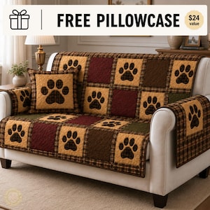 Housse de canapé matelassée écossaise rustique, housse de meuble en patchwork pour chien, protection de canapé de cabine, housse pour amoureux des animaux de compagnie, housse de canapé de ferme