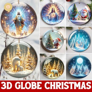 Ponad 20 wzorów ozdób świątecznych w stylu vintage, wzory sublimacji 3D Globe, okrągły pakiet PNG, zastosowanie komercyjne