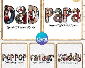 6+ Custom Dad Photo Canva Template, Custom Dad And Kids Png, Kids Names Editable, Gift For Dad Png, Father's Day Template, Personalized Png