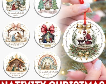 20+ Nativity Scene Ornament Bundle, Christmas Jesus Ornament Designs, Greatest Gift Ornament Png, Baby Jesus Ornament Png, Faith Png