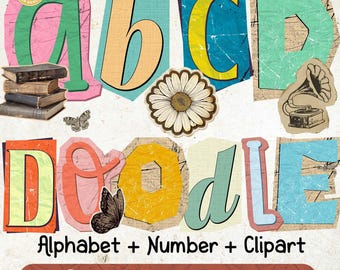 Ensemble de 4 fichiers alphabétiques au format png et rançon, lettres Png rançon, polices rançon png, lettres chiffres Png, bundle png scrapbooking éphémères, journalisation indésirable png