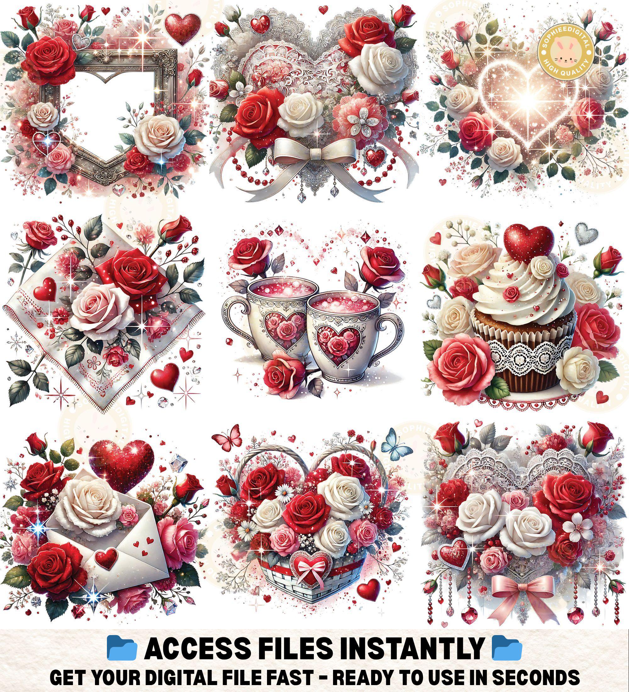 20+ Watercolor Valentines Glitter Clipart Bundle, Heart Glitter Png ...