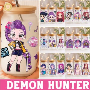 20+ Demon Hunter Glass Wrap Bundle, Huntrix Fan 16oz Glass Can, Mira Rumi Zoey Glass Can, Saja Boys Glass Can, Derpy Tiger Glass Can