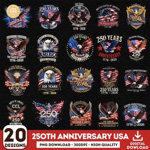20+ 250e verjaardag png-bundel, patriottische adelaar png, Semiquincentennial png, Amerika 250 embleem png, 4 juli png-bundel, vrijheid png
