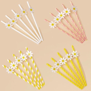 10/20/30PC Daisy Flower Paper Disposable Straws
