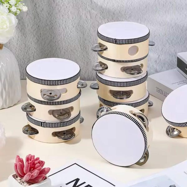 10-60PC 4/6/8Inch Wooden Handheld Tambourines Drums with Jingles – Party, Wedding & Craft, Church