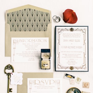 Art Deco Wedding Invitation, Gatsby wedding, black and gold, 1920's, gold foil, Art deco invitation, custom invitation, glamour, yours truly